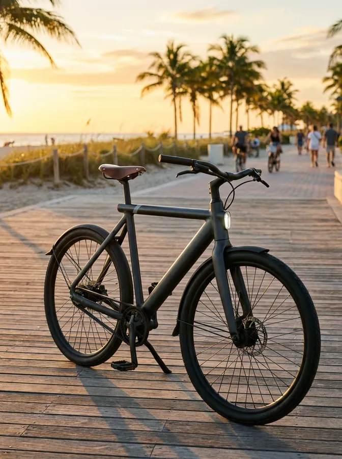 E-bike on a coastal boardwalk