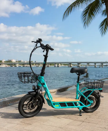 Electric scooter on a waterfront path