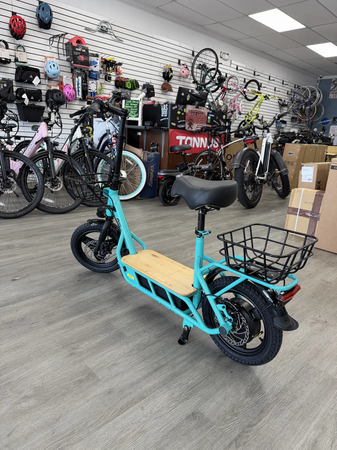 Electric scooter rear basket and rack